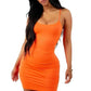 Orange bodycon dress with spaghetti straps, women's fashion