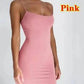 Pink women's bodycon dress with thin straps, stylish fashion wear