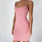 Pink bodycon mini dress with thin straps, women's fashion