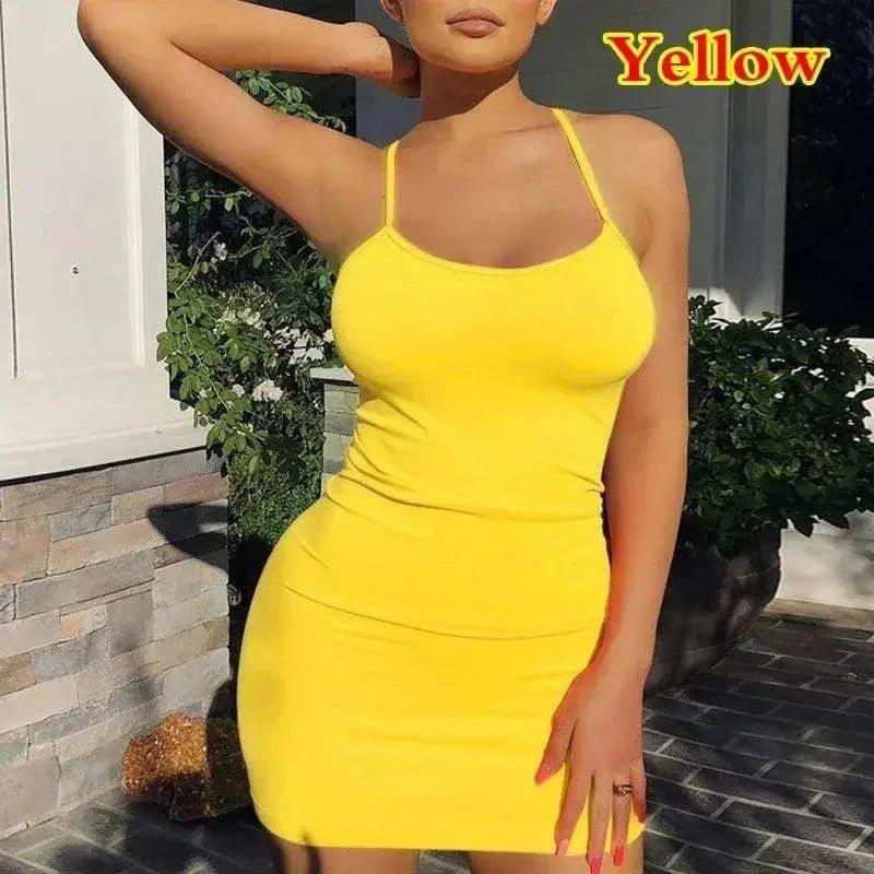 Yellow bodycon mini dress for women, stylish summer fashion