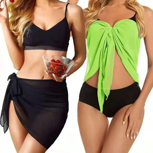 Women's black and green bikini sets with wrap tops and matching bottoms, stylish swimwear for beach fashion