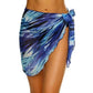 Blue tie-dye wrap skirt with side slit, stylish beachwear for women