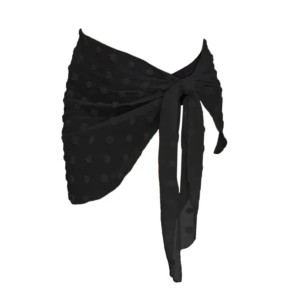 Black polka dot wrap top with front tie, women's fashion blouse