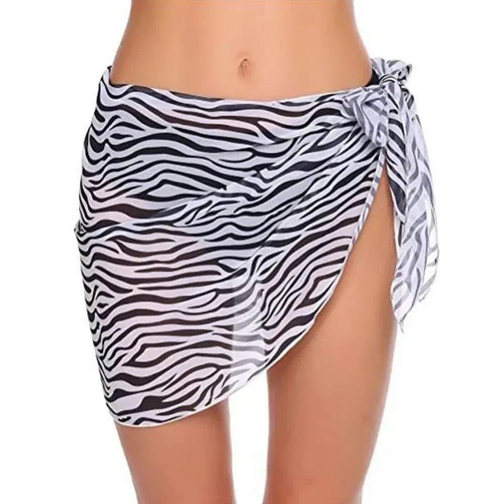 Zebra print wrap skirt for women, stylish beach cover-up with side tie detail