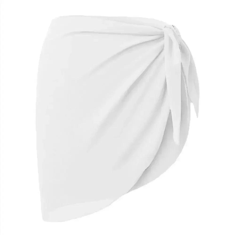 White women's wrap skirt with side tie, elegant fashion piece for casual or beach wear