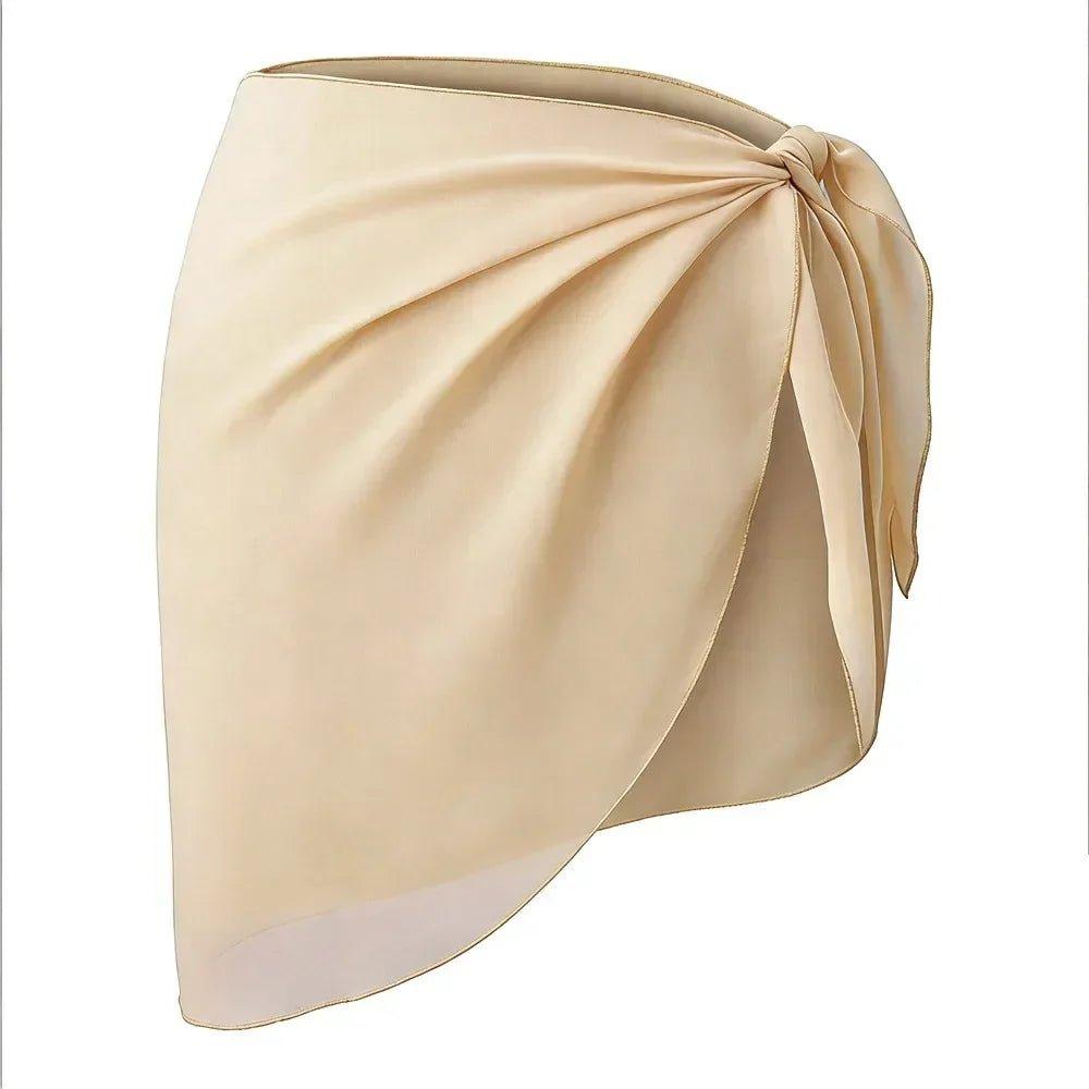 Beige satin wrap skirt with front knot detail, women's fashion