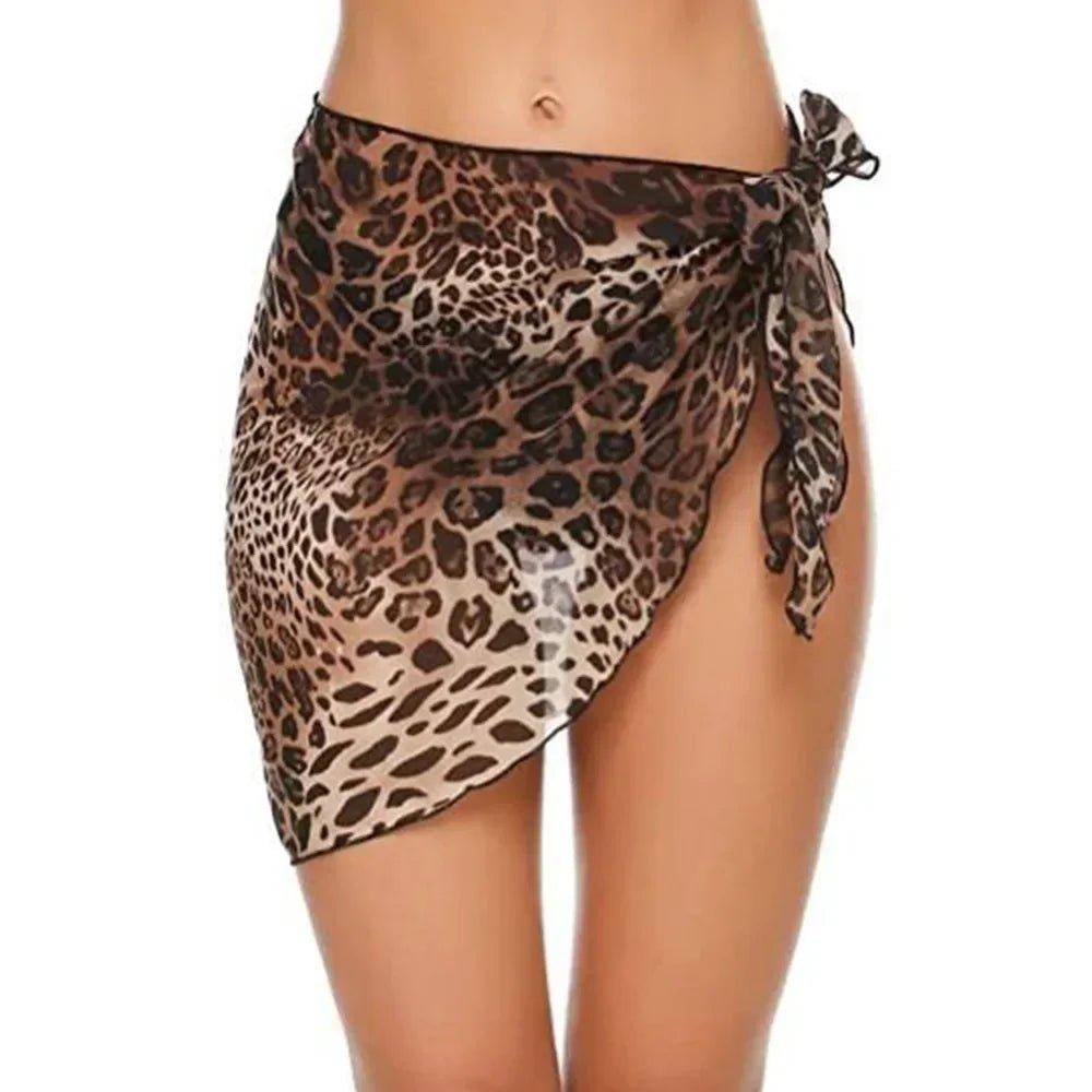 Leopard print wrap skirt for women, stylish beach cover-up with side tie detail