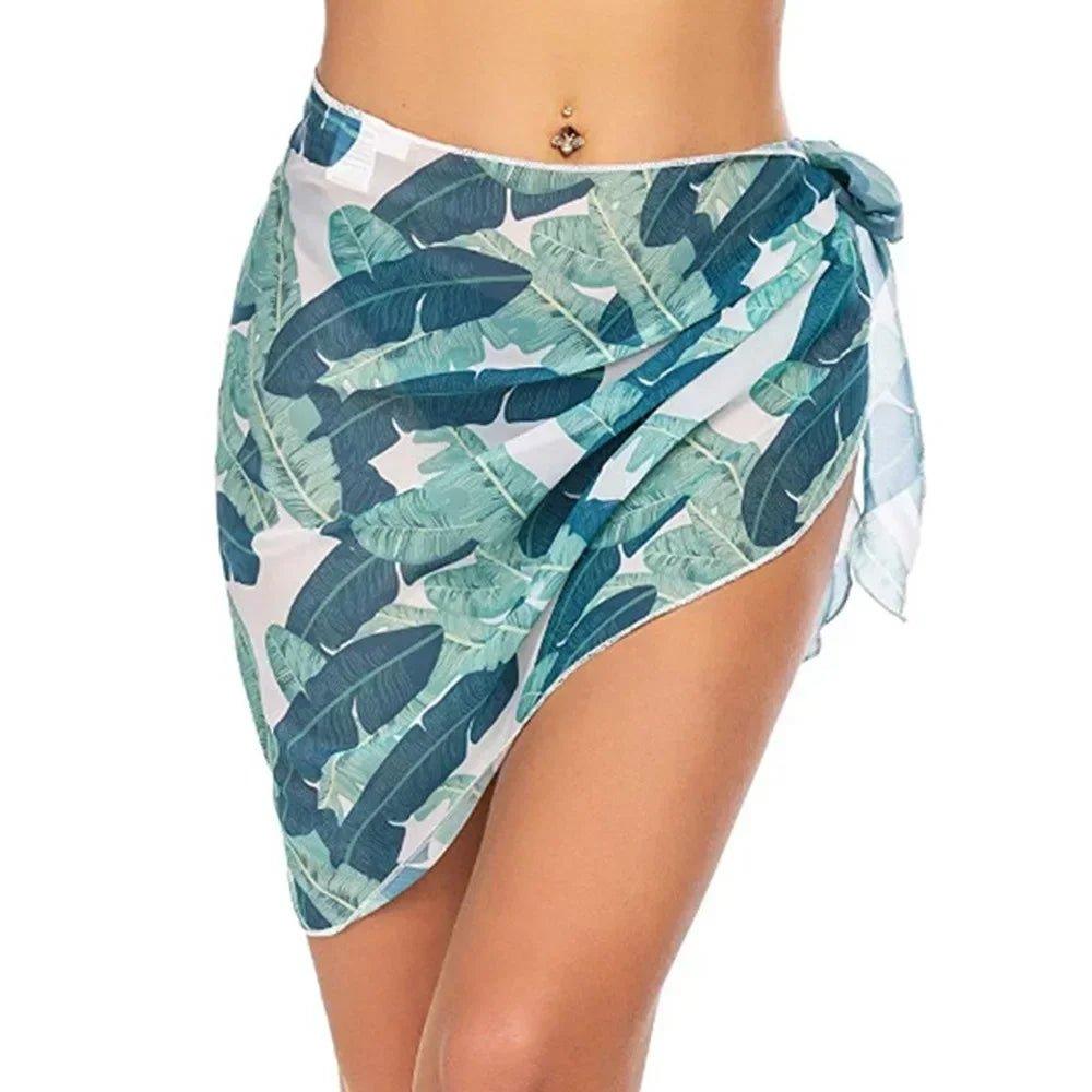 Tropical leaf print wrap skirt for women, beachwear fashion