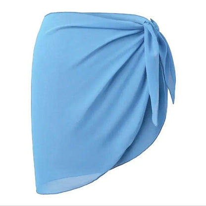 Light blue wrap skirt with side tie, women's fashion