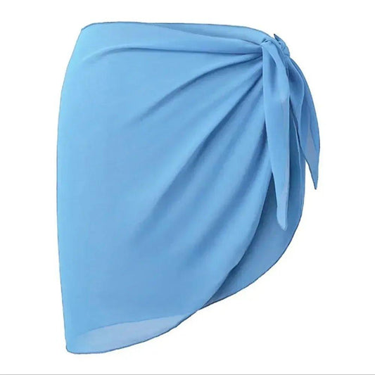 Light blue wrap skirt with side tie, women's fashion