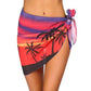 Tropical sunset beach wrap skirt with palm trees, vibrant colors, tied side knot, women's fashion