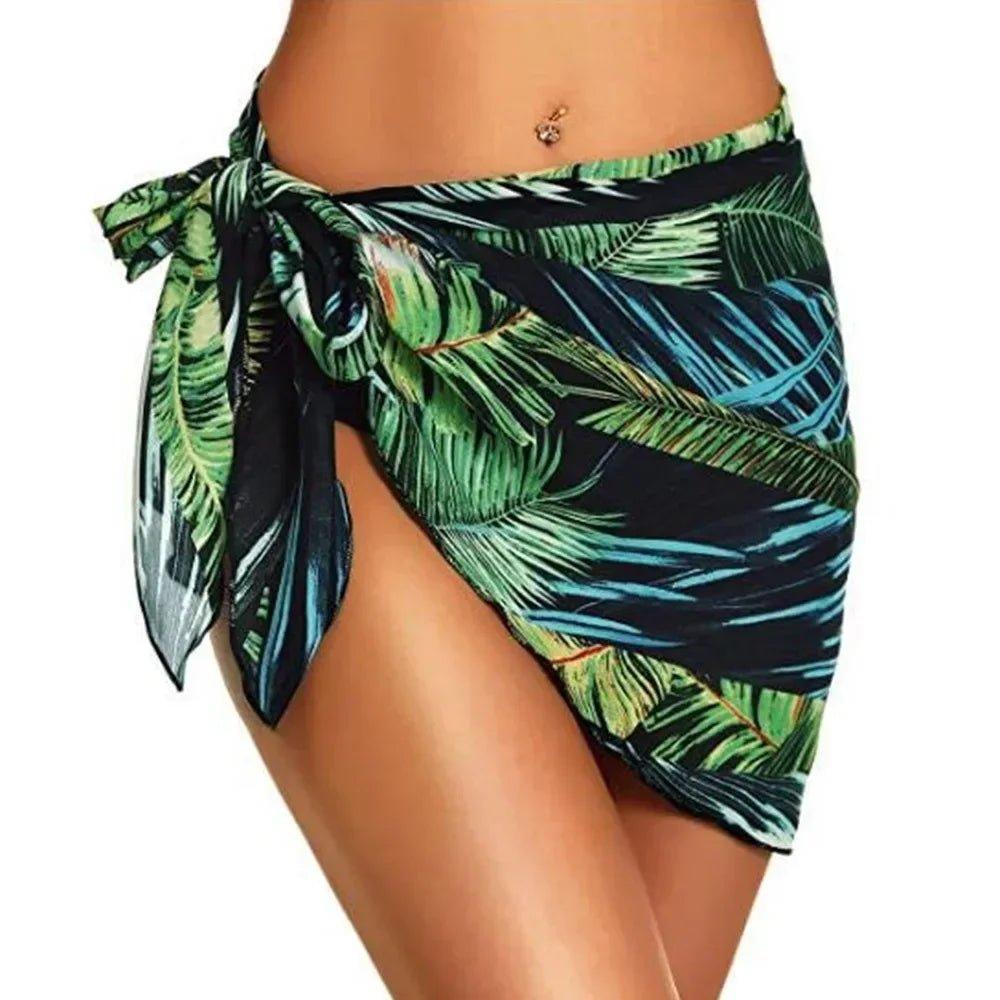 Tropical palm leaf print wrap skirt for women, beach cover-up fashion