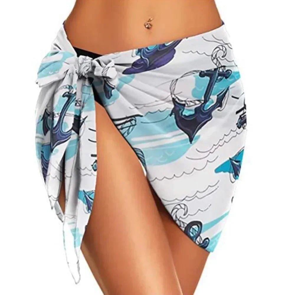 Nautical anchor print women's beach sarong wrap with side tie, summer fashion accessory