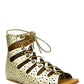 Cream perforated lace-up gladiator sandal with flat sole, women's fashion footwear