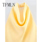 Yellow satin blouse with pearl button detail, elegant women's fashion top