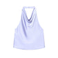 Lavender halter neck sleeveless top with cowl neckline, women's fashion