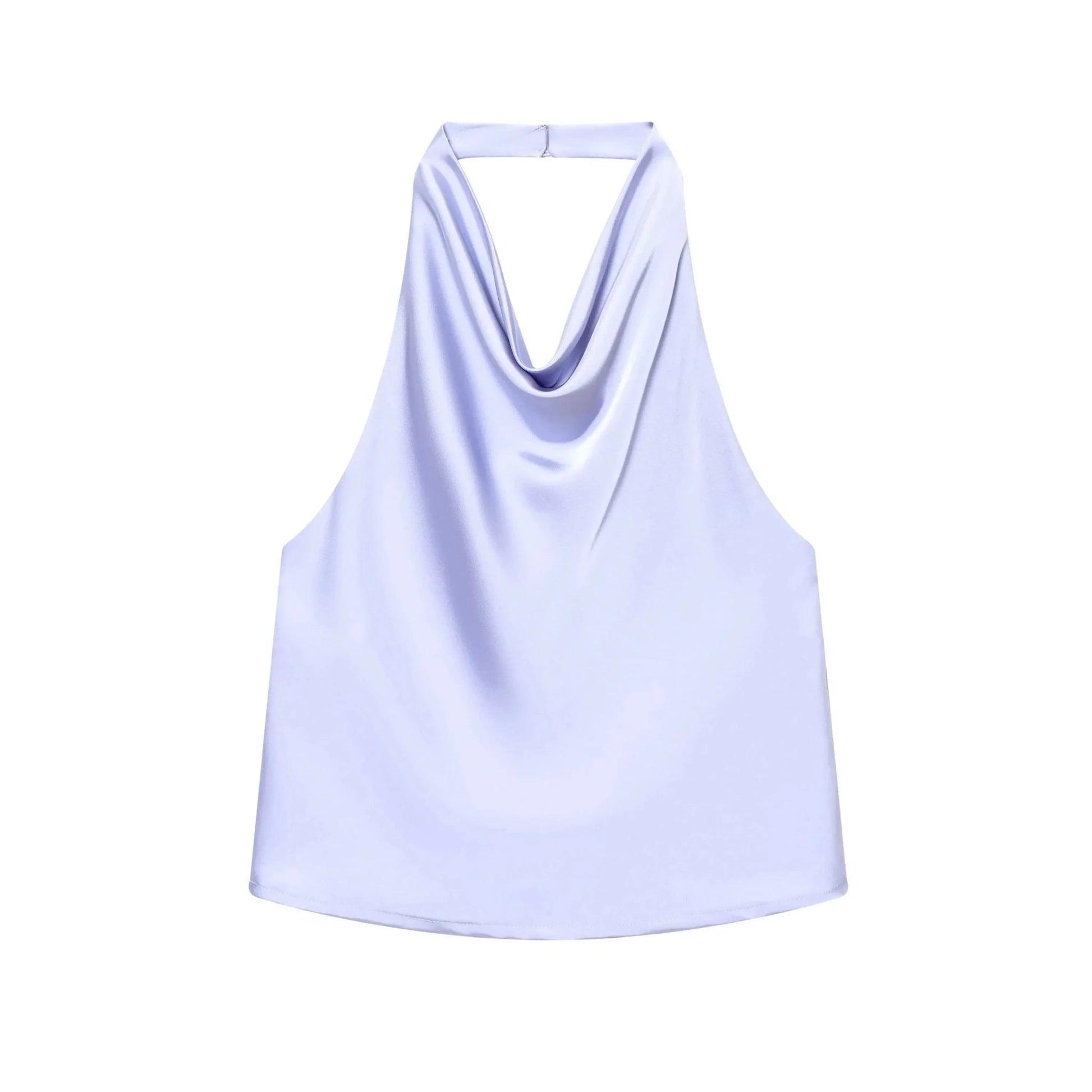 Lavender halter neck sleeveless top with cowl neckline, women's fashion