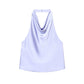 Lavender halter neck sleeveless top with cowl neckline, women's fashion