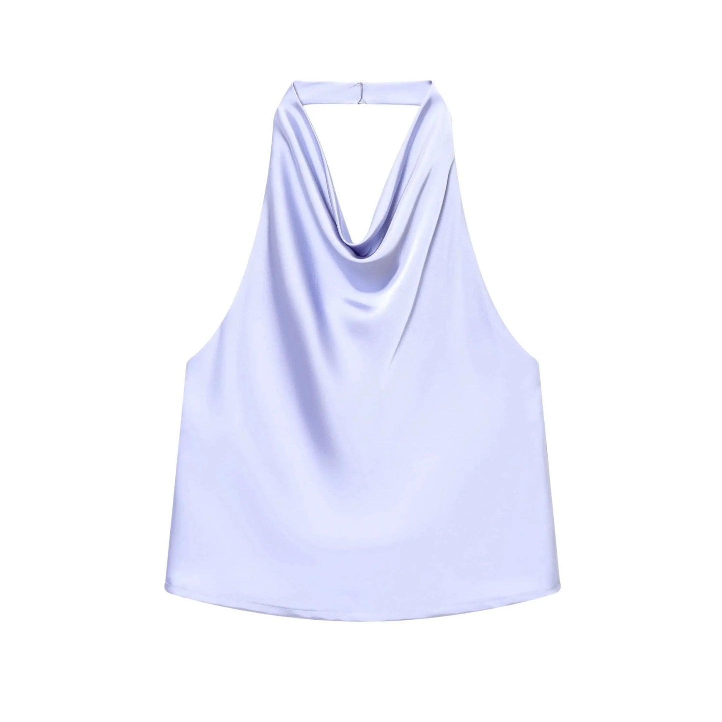 Lavender halter neck sleeveless top with cowl neckline, women's fashion