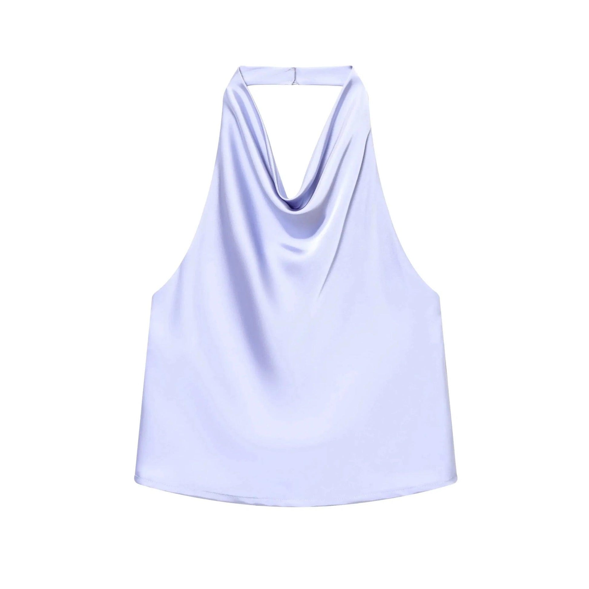 Lavender halter neck sleeveless top with cowl neckline, women's fashion