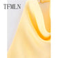 Soft yellow women's fashion top with draped neckline detail