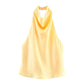 Elegant yellow satin halter neck top for women's fashion