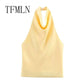 Yellow halter neck sleeveless top for women's fashion