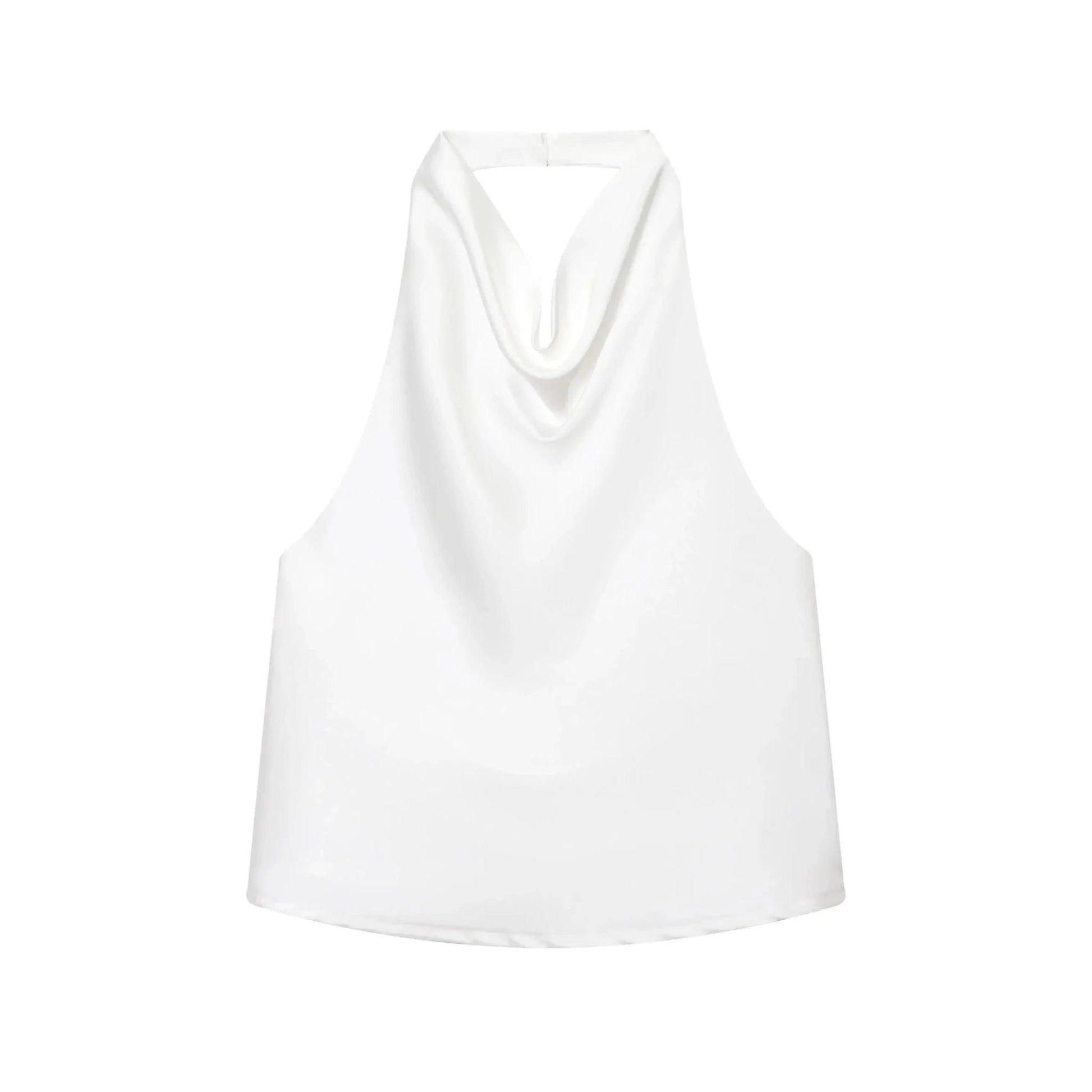 White sleeveless cowl neck top for women's fashion