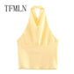 Yellow halter neck crop top for women, stylish fashion blouse