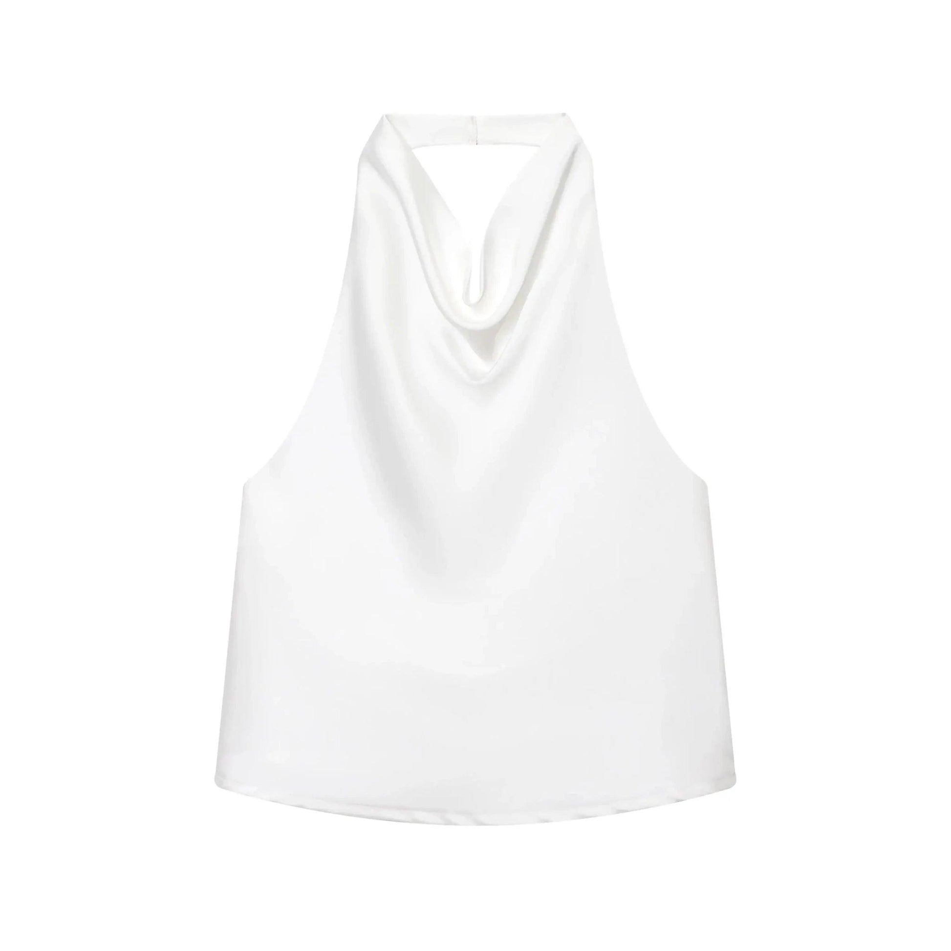 White sleeveless cowl neck top for women's fashion