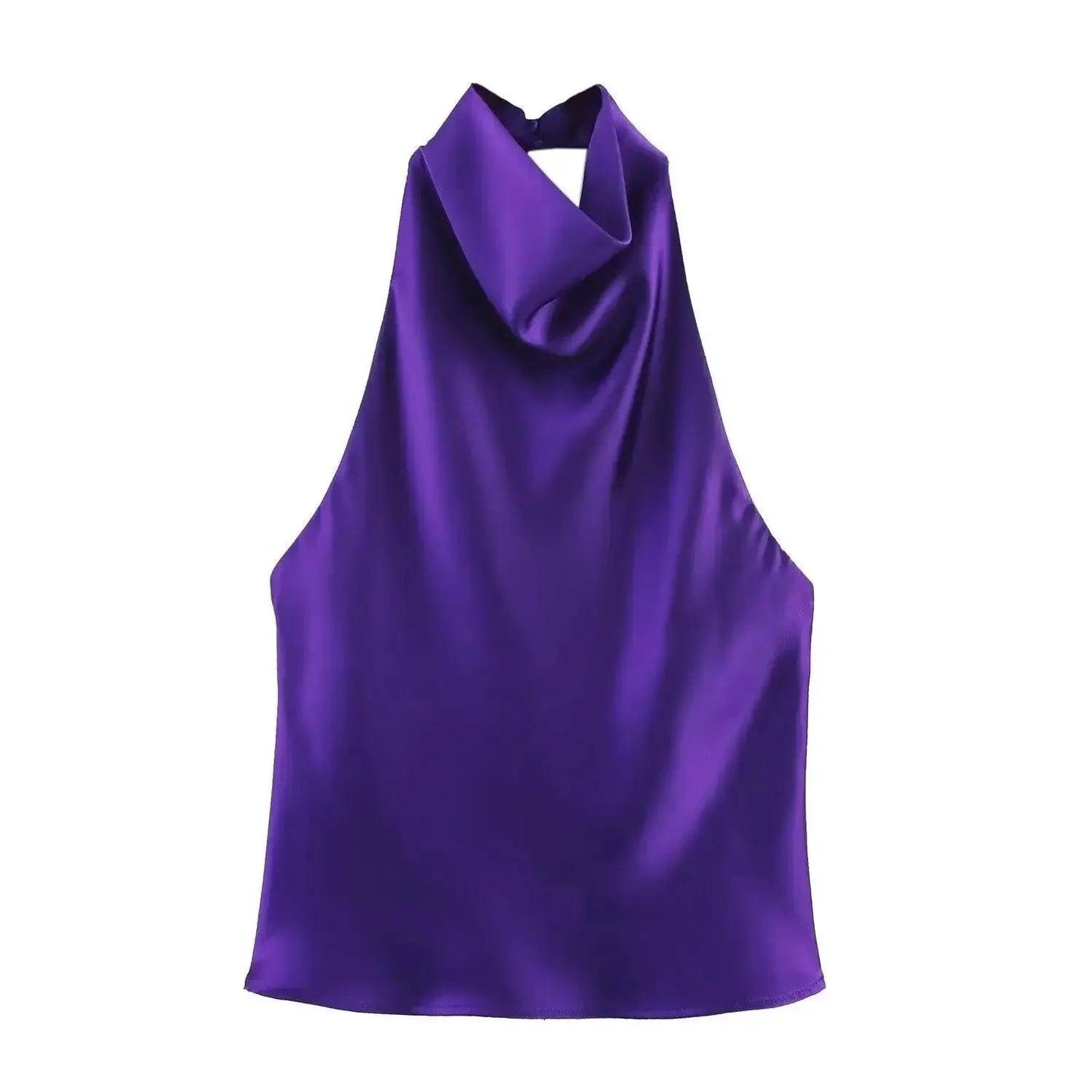 Purple satin halter neck top for women’s fashion, elegant and sleeveless design
