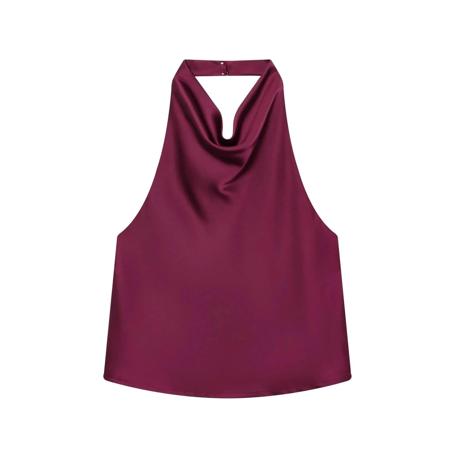 Burgundy halter neck sleeveless top for women's fashion