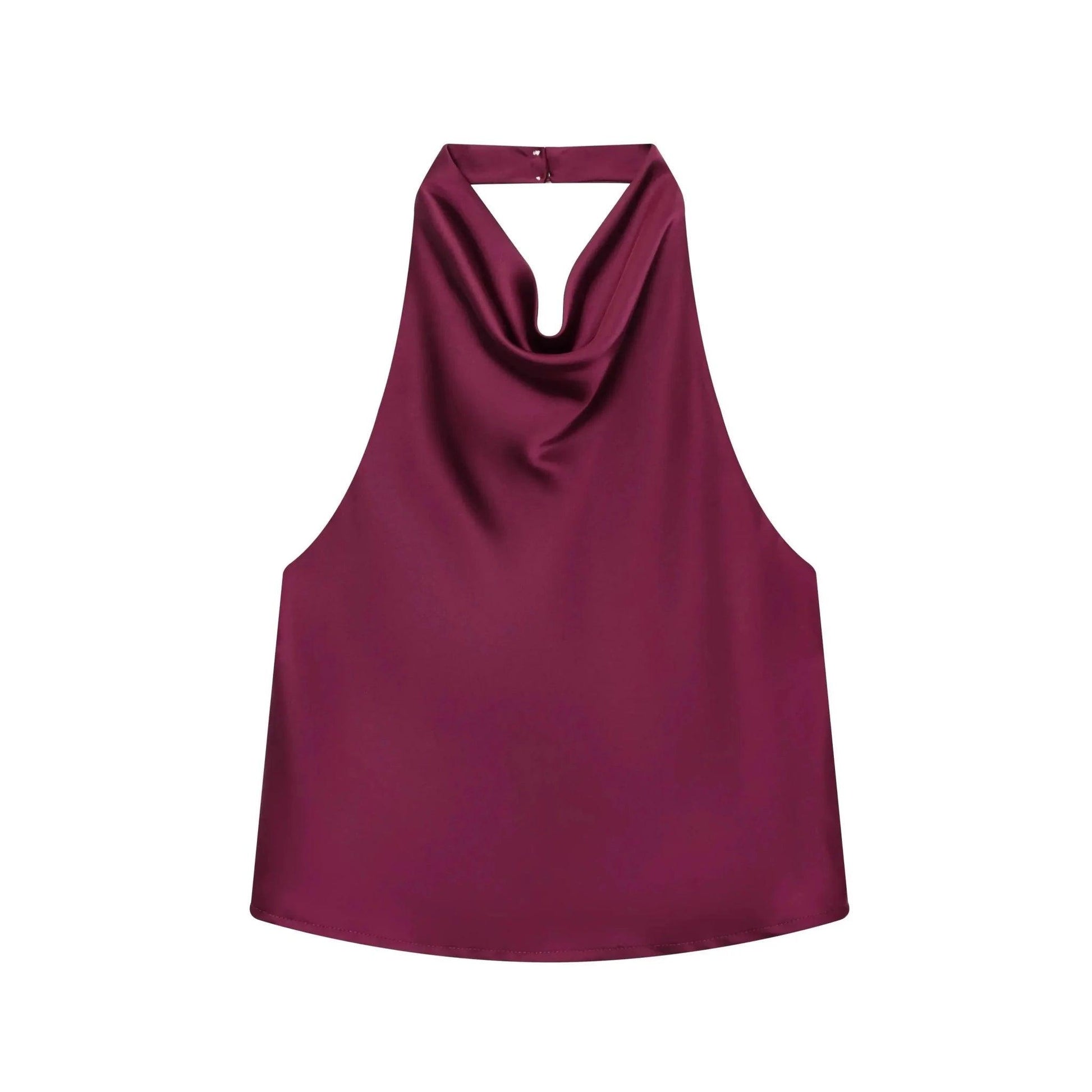 Burgundy halter neck sleeveless top for women's fashion