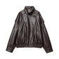 Women's black faux leather moto jacket with high collar and front pockets, stylish fashion outerwear