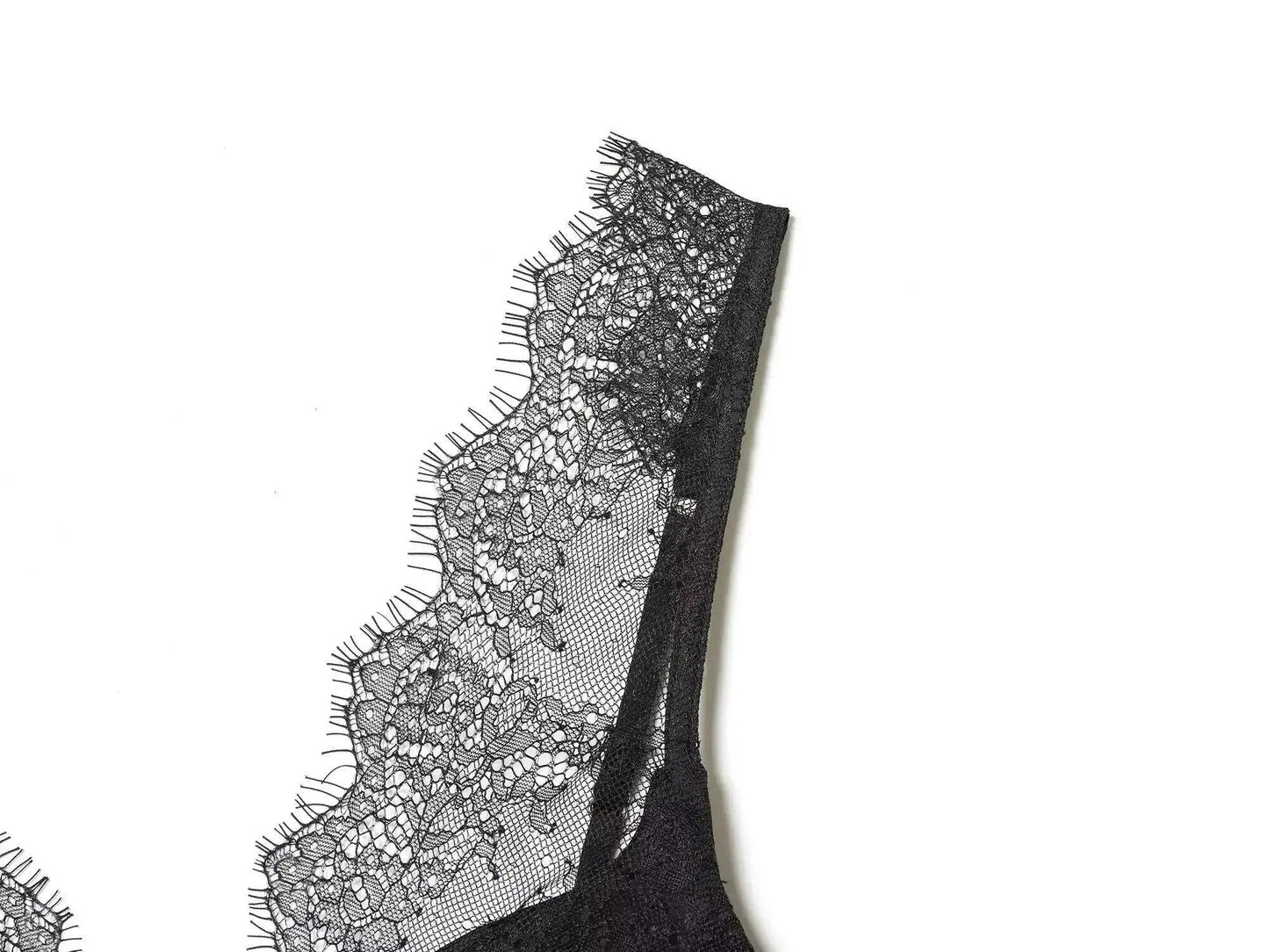 Black lace lingerie with intricate floral pattern and scalloped edge, elegant women's fashion detail