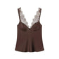 Brown lace-trimmed camisole top for women's fashion