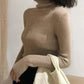 Beige ribbed turtleneck sweater for women, stylish and cozy fashion top
