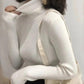 White ribbed turtleneck sweater for women, stylish long sleeve knit top, fashion winter outfit