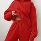 Red women's hoodie and jogger set, cozy fashion loungewear for casual style