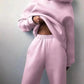 Pink women's hoodie and jogger set, cozy fashion loungewear for casual style