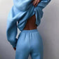 Light blue backless hoodie and matching joggers for women's fashion