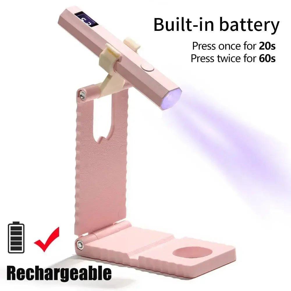 Pink rechargeable UV nail lamp with built-in battery for 20s or 60s curing