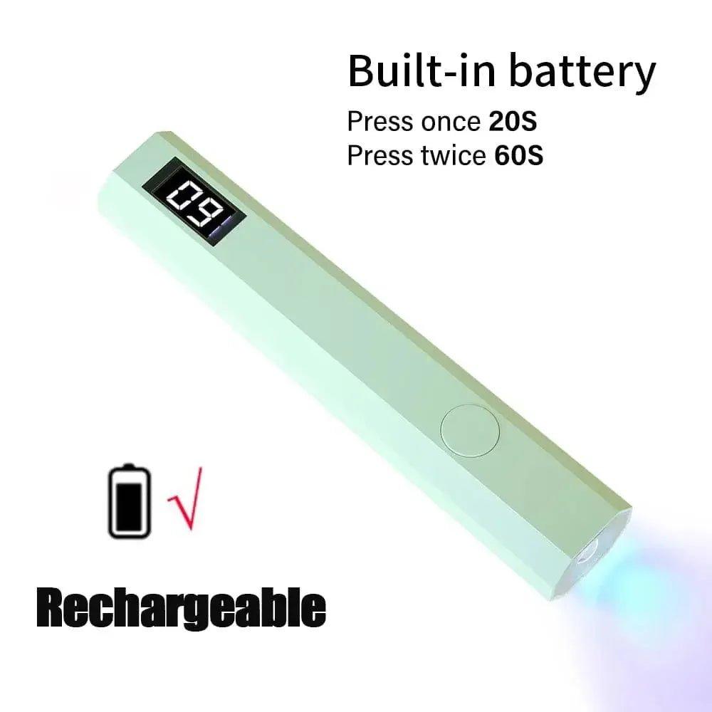 Rechargeable LED nail dryer with built-in battery, digital timer, and 20/60s mode for fast drying