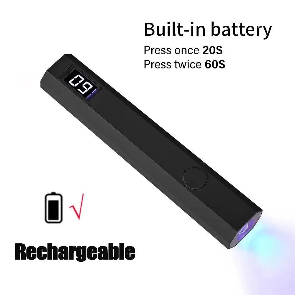 Rechargeable UV nail lamp with built-in battery, digital timer, and 20/60-second modes for salon-quality manicures