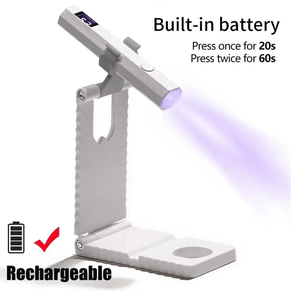 Rechargeable UV nail lamp with built-in battery, 20s/60s timer for gel polish curing