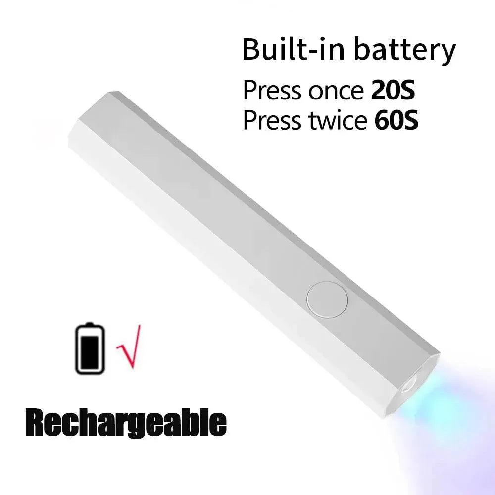 Rechargeable LED flashlight with built-in battery, press once for 20s, twice for 60s