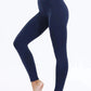 Navy blue high-waisted yoga leggings for women, stretchy fitness wear, ideal for workouts and casual fashion