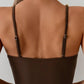 Brown spaghetti strap top with adjustable back straps for women's fashion