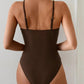 Brown one-piece swimsuit with adjustable straps, back view, women's fashion