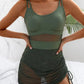 Vintage Black Mesh Skirt One Piece Swimsuit Set 2025 Women Double Strap Slim Tummy Control Swimwear Summer Bathing Suit Monokini - Womans Fashion